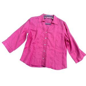 Richard Malcolm XL Pink Irish Linen 3/4 Sleeve Pointelle Button Collar Artsy SEE